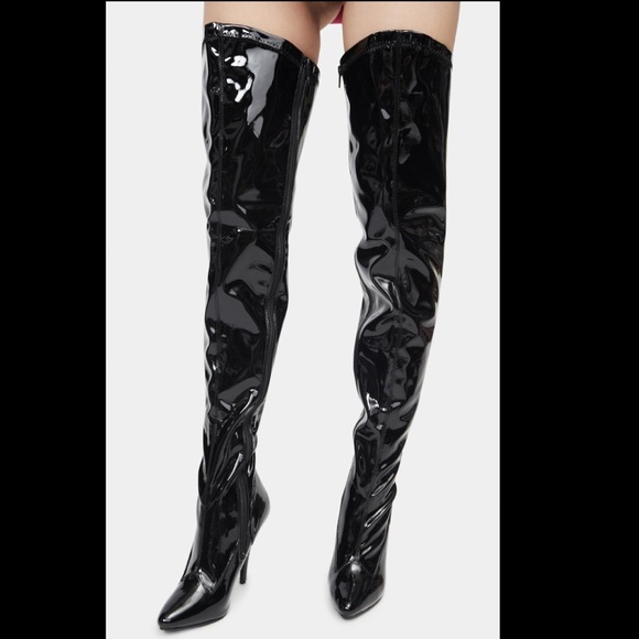 Pleaser Black Vinyl Boots - Picture 1 of 4